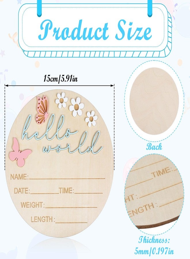 Ajcotahm Hello World Newborn Sign, 5.9 Inch Wooden Baby Announcement Sign Pink Butterfly Style Birth Welcome Board for Newborn Boys Girls Photo Props Baby Shower Hospital Nursery - Image 2